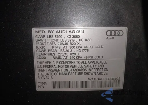 2015 Audi Q7 3.0T Premium z USA, uszkodzony, nr VIN WA1LGAFE6FD001022